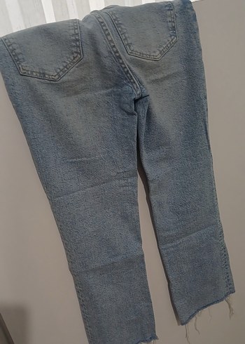 Bershka Düğmeli Gri Mavi Salaş Kadın Kot Pantolon