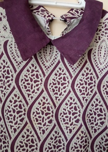 Mor Desenli Uzun Kollu Pliseli Kadın Elbise - Görsel 3