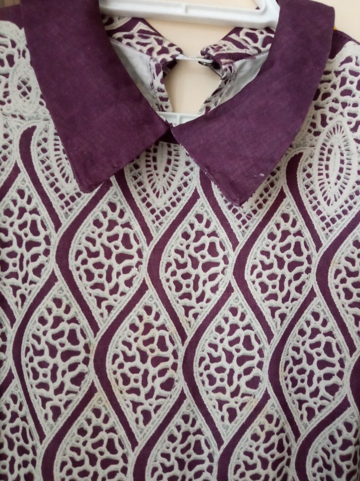 Mor Desenli Uzun Kollu Pliseli Kadın Elbise - Görsel 3