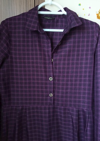 Uzun Mor Kadın Elbise Düğmeli ve Uzun Kollu - Görsel 6