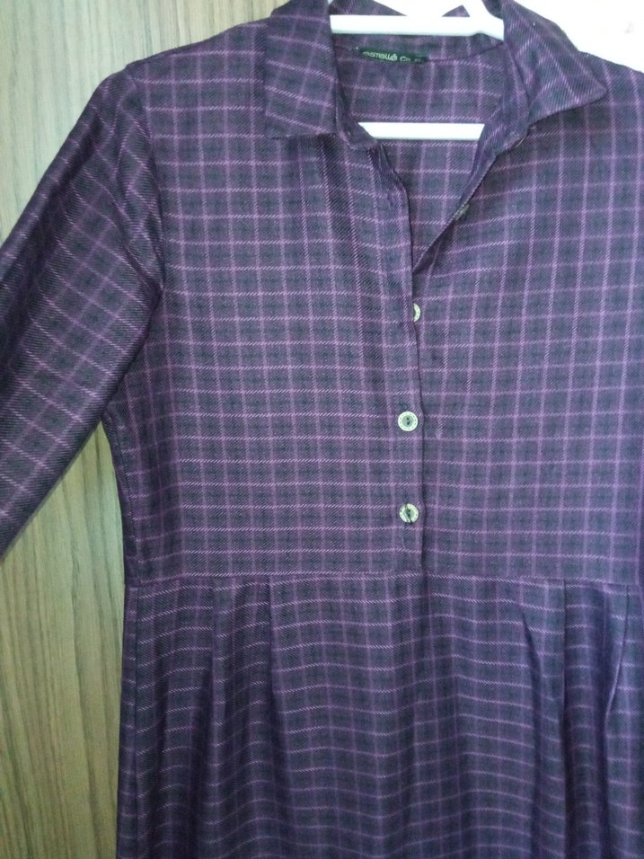 Uzun Mor Kadın Elbise Düğmeli ve Uzun Kollu - Görsel 5