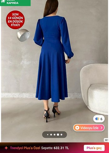 Mavi Uzun Kollu V Yaka Kadın Elbise - Görsel 2