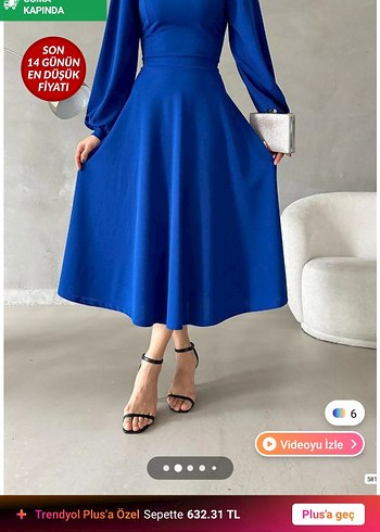 Mavi Uzun Kollu V Yaka Kadın Elbise - Görsel 3