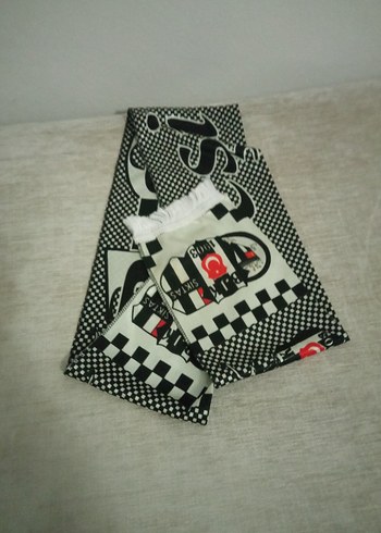 Uzun Siyah Gri Desenli Erkek Atkı - Görsel 3