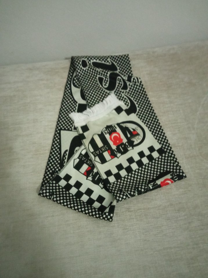 Uzun Siyah Gri Desenli Erkek Atkı - Görsel 3