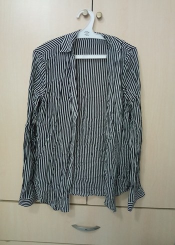 Zara Gri Zebra Desenli Uzun Kollu Kadın Gömlek
