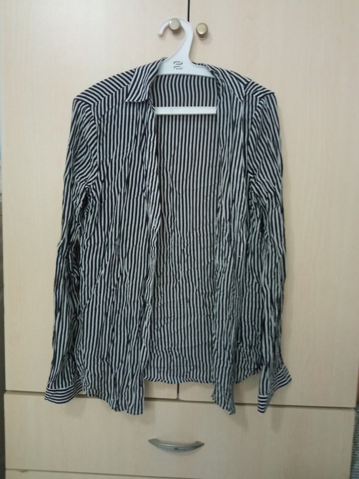 Gri Zebra Desenli Uzun Kollu Kadın Gömlek - Görsel 2