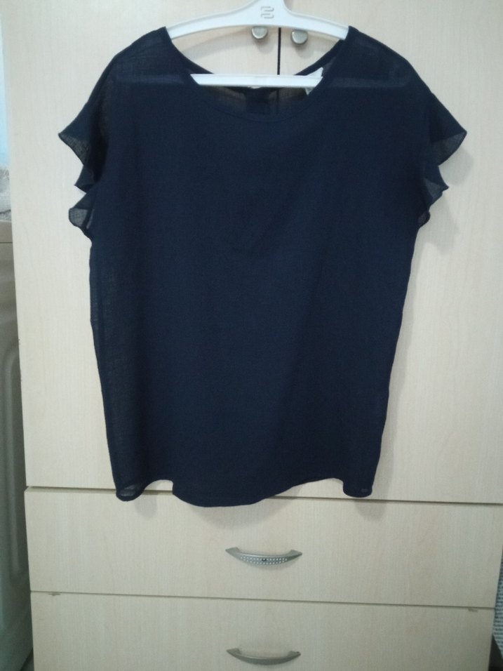 Kadın Mavi Kısa Kollu Fırfırlı Bluz - Görsel 4