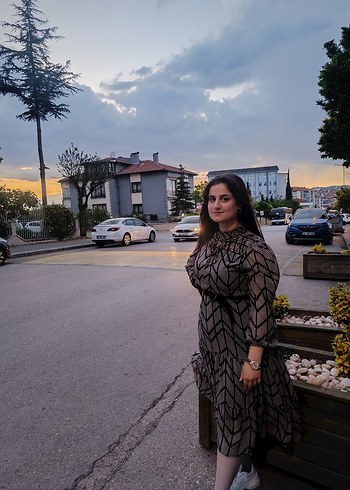 Diğer Uzun Siyah Zebra Desenli Transparan Elbise