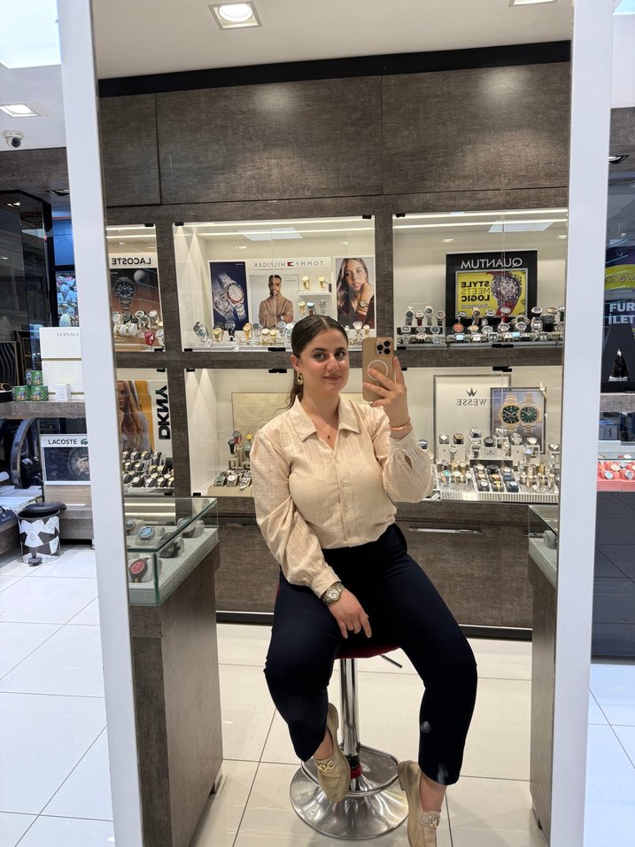 Bej Pamuklu Düğmeli Kadın Gömlek - Görsel 3