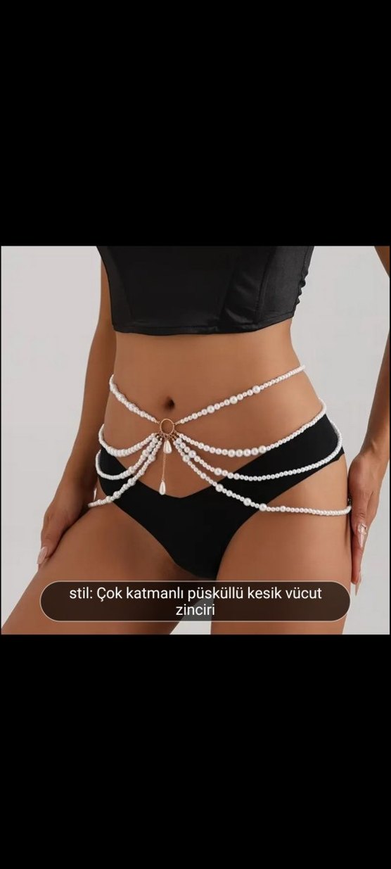 Beyaz Çok Katmanlı Püsküllü Vücut Zinciri - Görsel 3