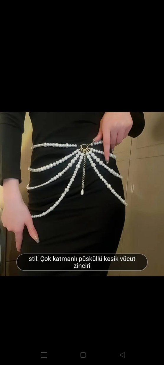 Beyaz Çok Katmanlı Püsküllü Vücut Zinciri - Görsel 2