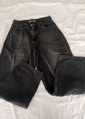 Gri Siyah Bol Kesim Midi Kot Pantolon