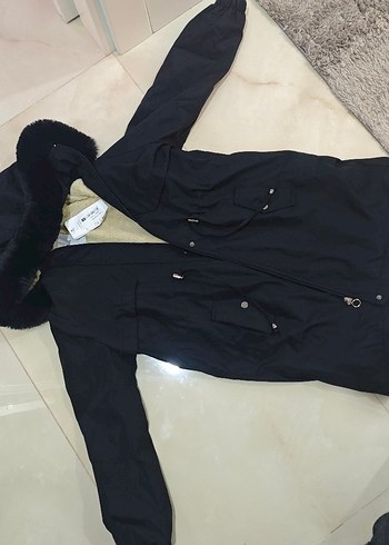 Siyah Midi Kadın Yağmurluk Notched Yaka - Görsel 5