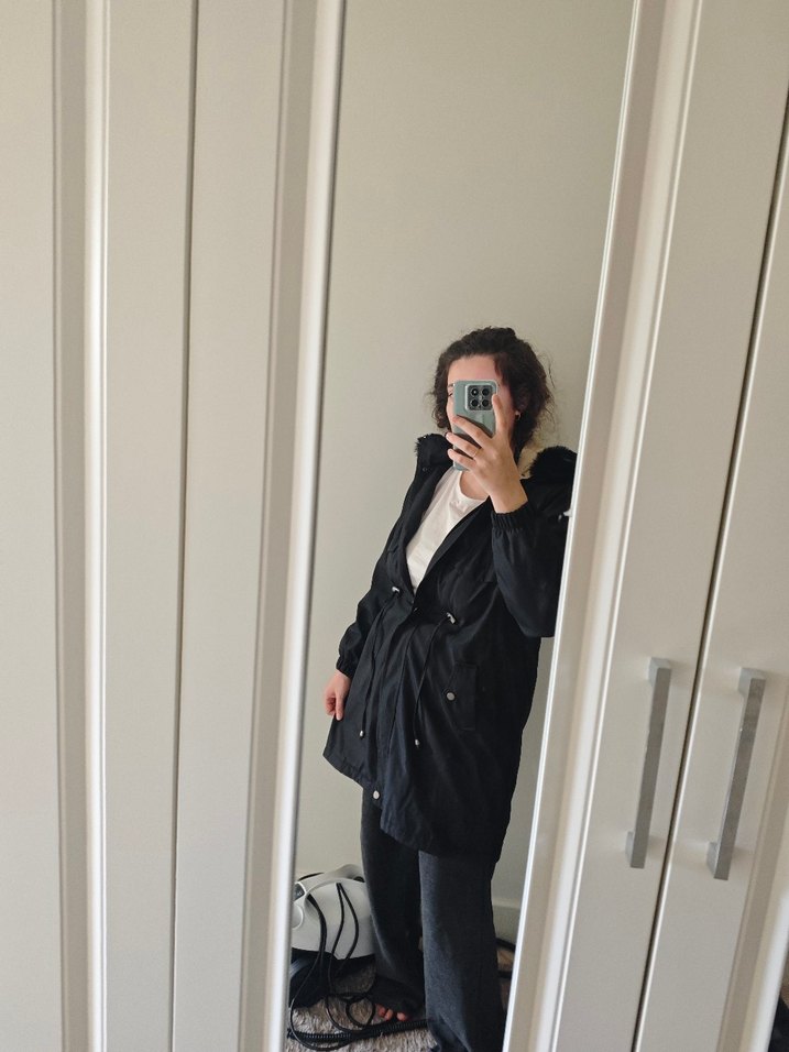 Siyah Midi Kadın Yağmurluk Notched Yaka - Görsel 3