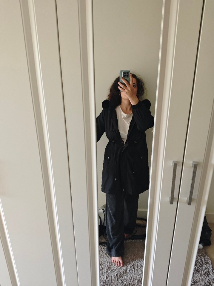 Siyah Midi Kadın Yağmurluk Notched Yaka - Görsel 2