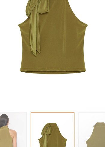 Haki Renk boyundan ipli bağlama detaylı bluz milla - Görsel 7