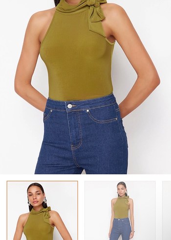 Haki Renk boyundan ipli bağlama detaylı bluz milla - Görsel 4