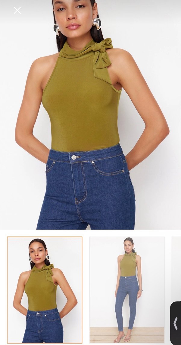 Haki Renk boyundan ipli bağlama detaylı bluz milla - Görsel 4