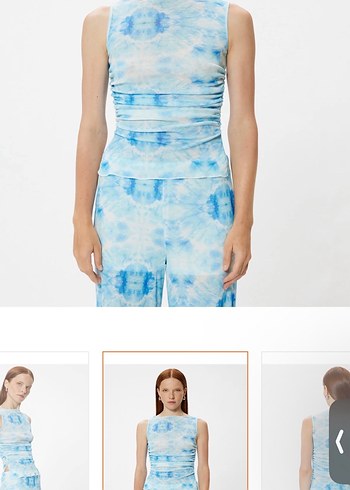 Mavi beyaz Bağlama Desenli Straplez Kadın bluz - Görsel 5