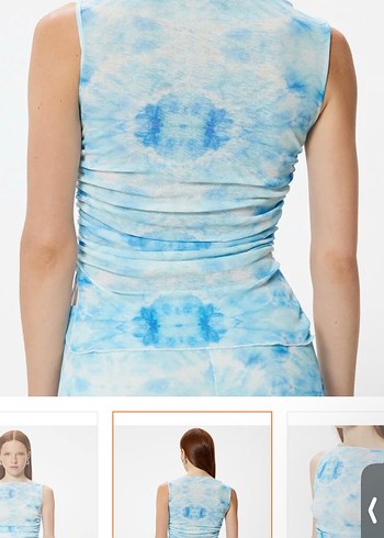 Mavi beyaz Bağlama Desenli Straplez Kadın bluz - Görsel 6