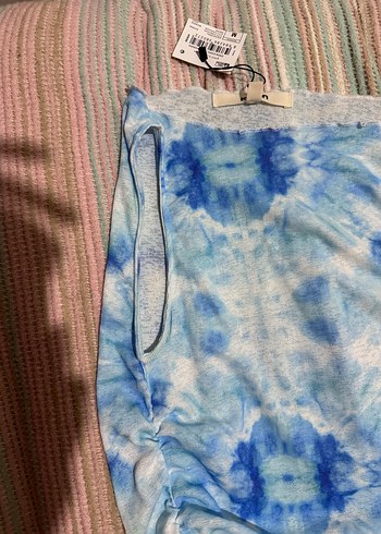 Mavi beyaz Bağlama Desenli Straplez Kadın bluz - Görsel 3