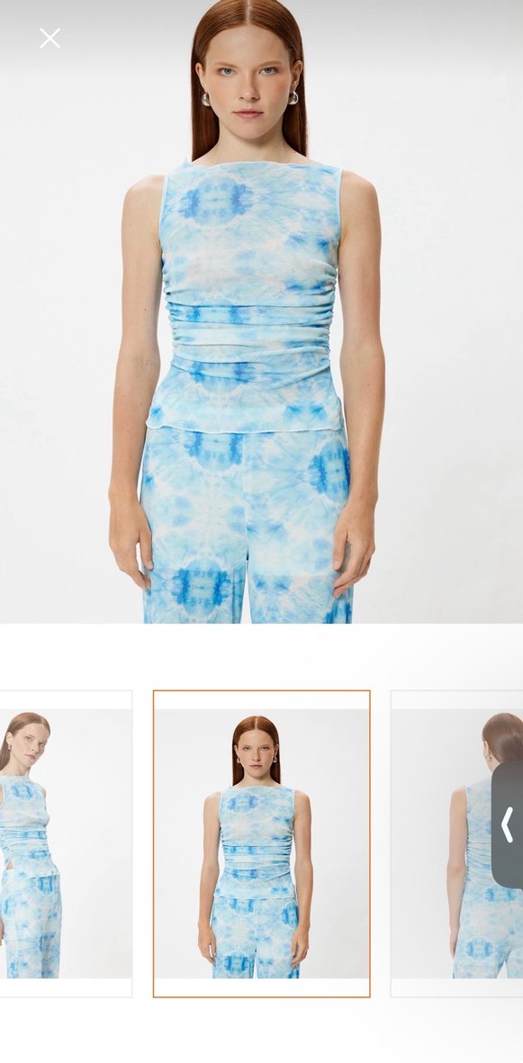 Mavi beyaz Bağlama Desenli Straplez Kadın bluz - Görsel 5