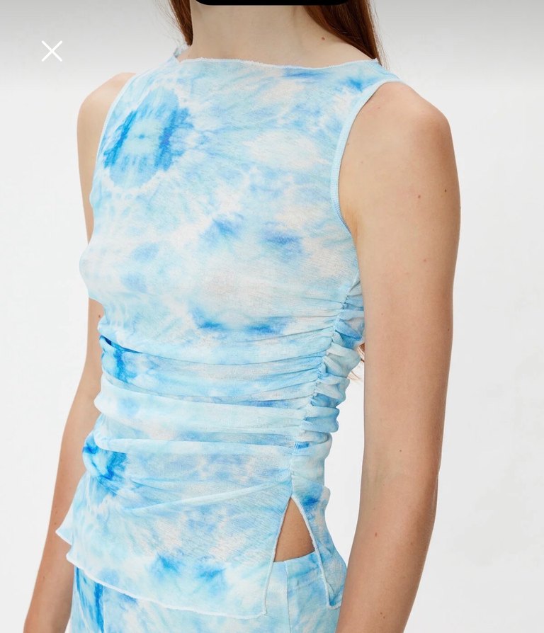 Mavi beyaz Bağlama Desenli Straplez Kadın bluz - Görsel 4