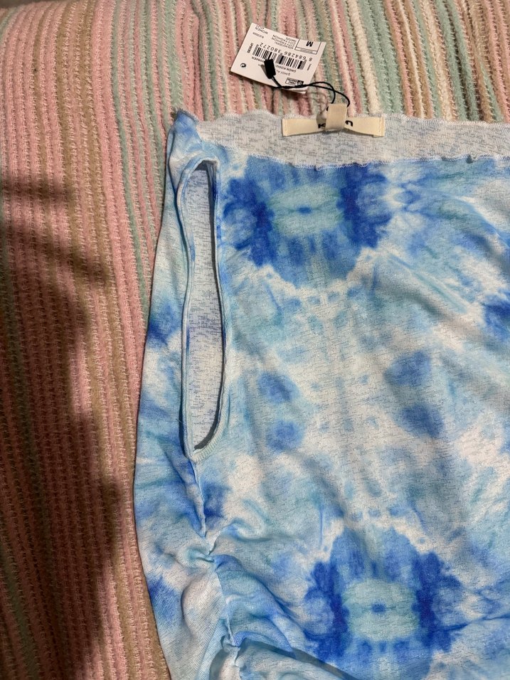 Mavi beyaz Bağlama Desenli Straplez Kadın bluz - Görsel 3