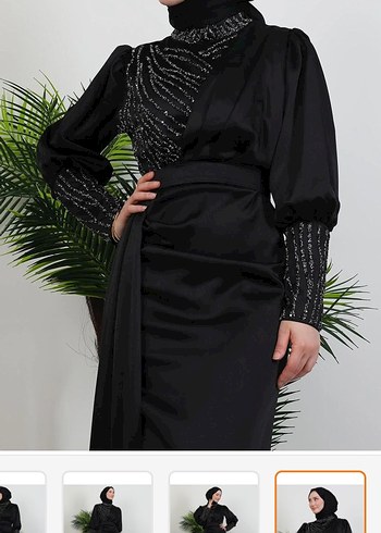 Uzun Siyah Kadın Abiye Elbise - Görsel 2