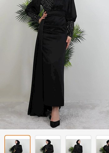 Uzun Siyah Kadın Abiye Elbise - Görsel 3