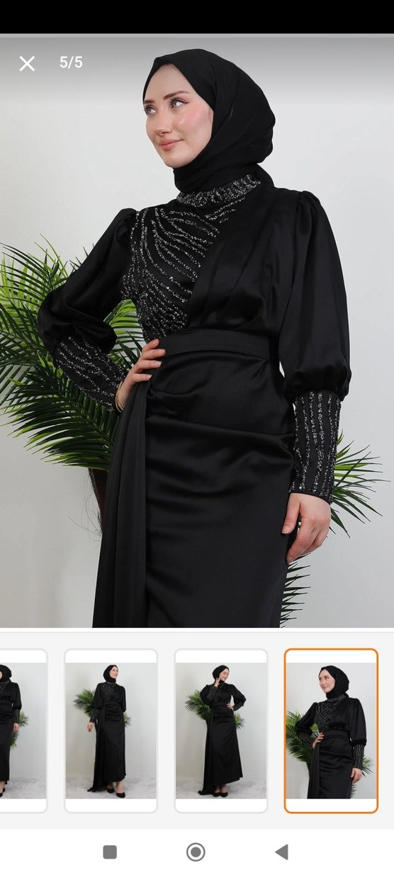 Uzun Siyah Kadın Abiye Elbise - Görsel 2