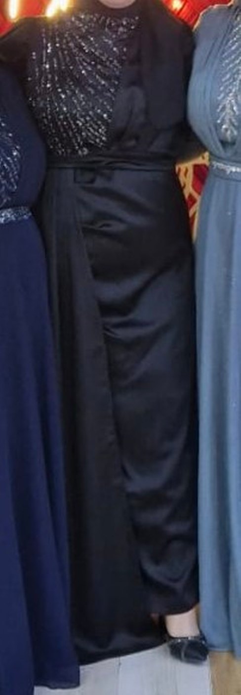 Uzun Siyah Kadın Abiye Elbise - Görsel 4