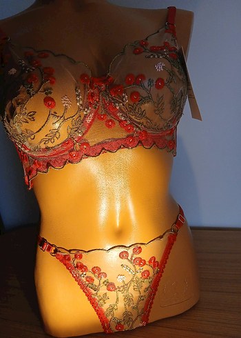 Kırmızı Nakışlı Bohem Sütyen ve Külot Takımı - Görsel 9