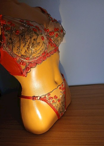 Kırmızı Nakışlı Bohem Sütyen ve Külot Takımı - Görsel 11