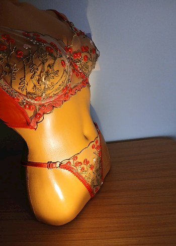 Kırmızı Nakışlı Bohem Sütyen ve Külot Takımı - Görsel 10