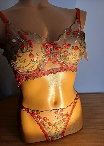 Kırmızı Nakışlı Bohem Sütyen ve Külot Takımı - Görsel 3