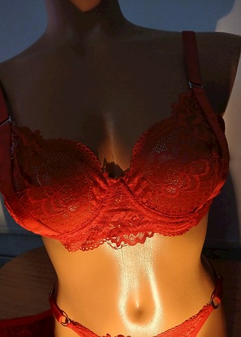 Kırmızı Dantelli Mini Bohem Sütyen, iç etek Takımı - Görsel 4