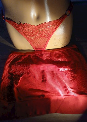 Kırmızı Dantelli Mini Bohem Sütyen, iç etek Takımı - Görsel 12