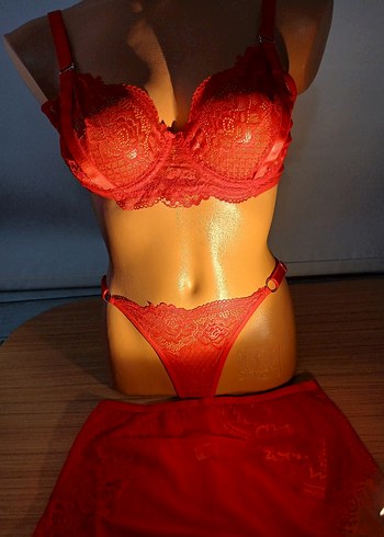 Kırmızı Dantelli Mini Bohem Sütyen, iç etek Takımı - Görsel 13