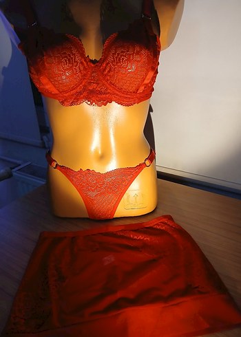 Kırmızı Dantelli Mini Bohem Sütyen, iç etek Takımı - Görsel 2