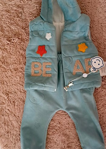 Mavi Erkek Bebek Kürklü Yelek ve Pantolon Takımı - Görsel 4