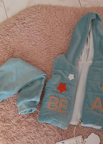 Mavi Erkek Bebek Kürklü Yelek ve Pantolon Takımı - Görsel 3