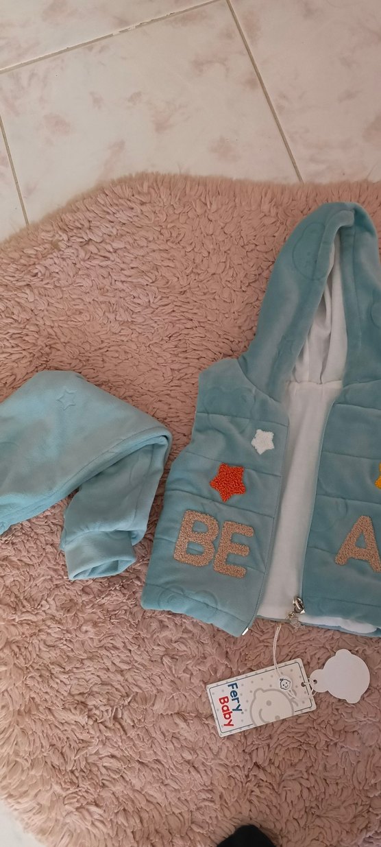 Mavi Erkek Bebek Kürklü Yelek ve Pantolon Takımı - Görsel 3