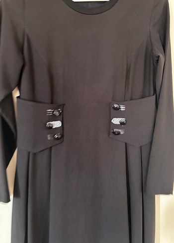 Diğer Uzun Kollu Siyah Kemerli Gotik Elbise 133cm