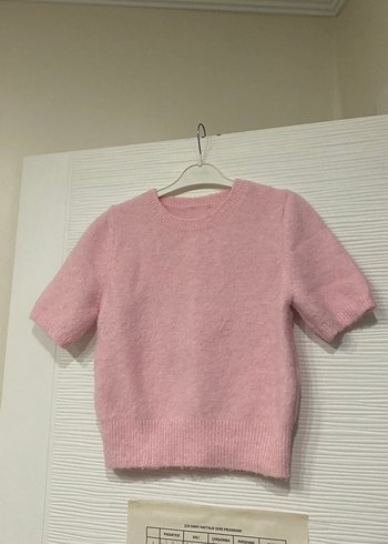 Pembe Kısa Kollu Triko Kadın Kazak