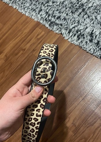 Kahverengi Leopar Desenli Deri Kemer - Görsel 3