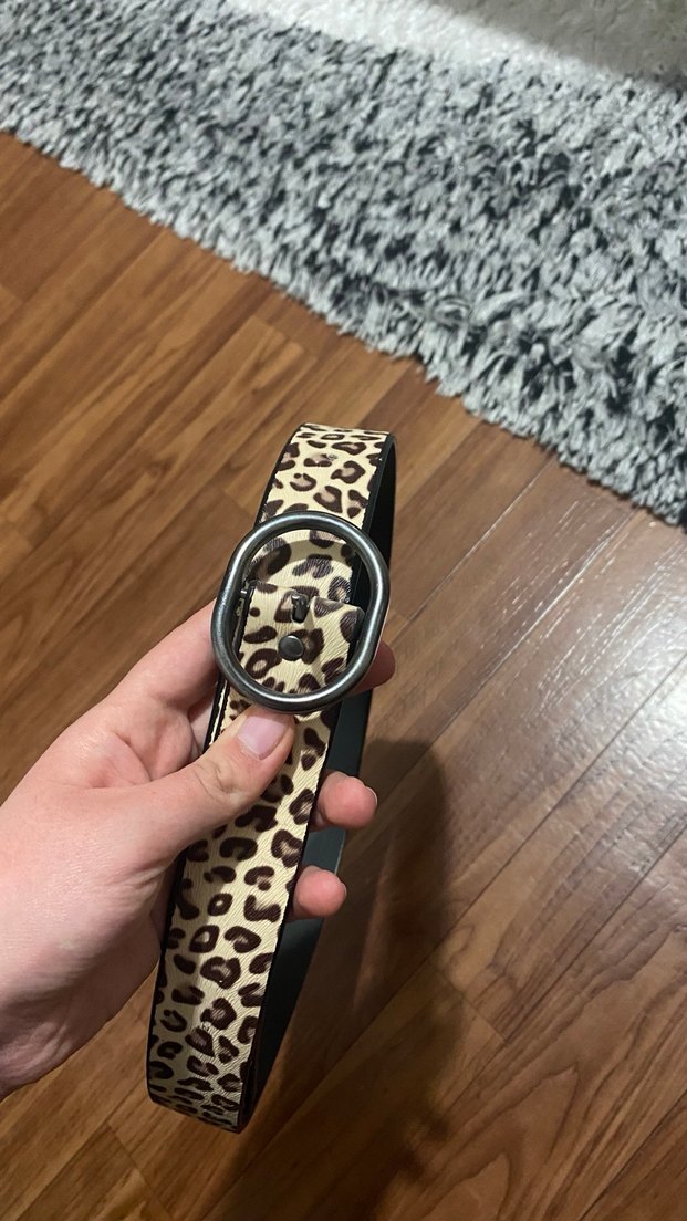 Kahverengi Leopar Desenli Deri Kemer - Görsel 3