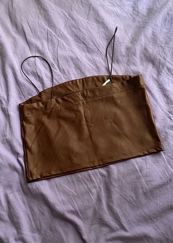 Bej Deri Kadın Askılı büstiyer - Görsel 3