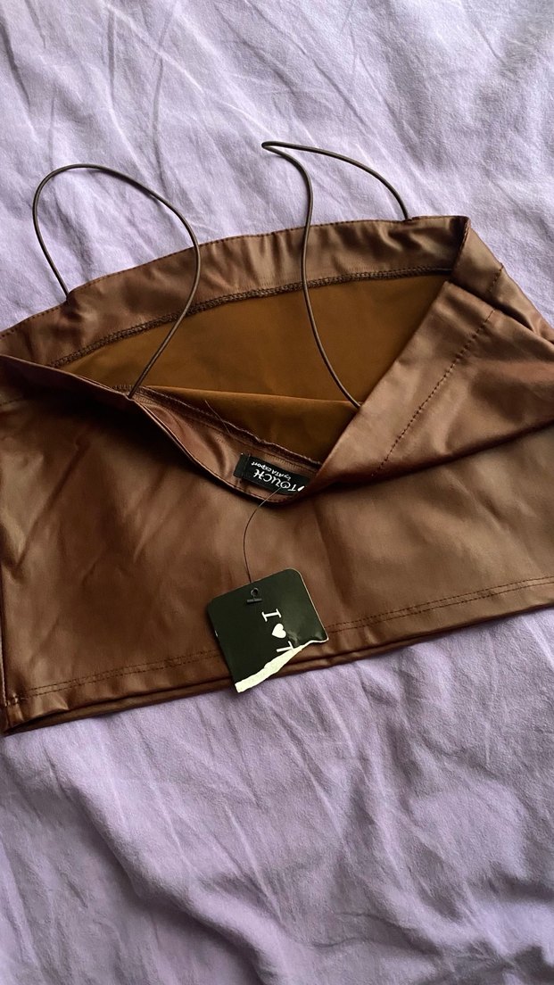 Bej Deri Kadın Askılı büstiyer - Görsel 2